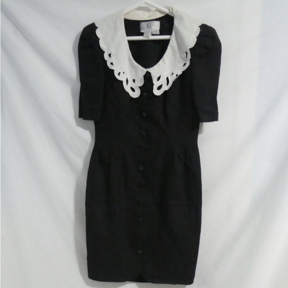 NANCY JOHNSON | Cotton Lace Collared Dress | size 4 | Black and White